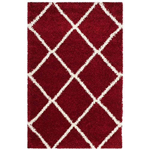 Image of Shaggy Super Soft Carpet for Home & Living Room Size - 3 X 5 Ft (Red Ivory & Cream)