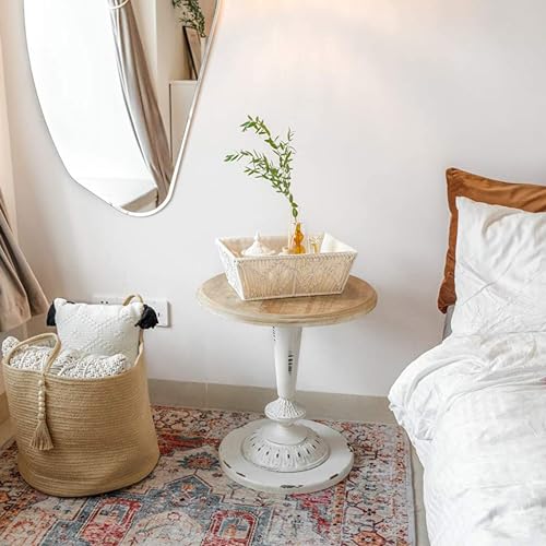 Image of KAAHIRA Set of 2 Boho Decor Macrame Storage Baskets Tray with Wooden Handle and Cotton Lining Countertop Cabin Organizer Home, Office and Events