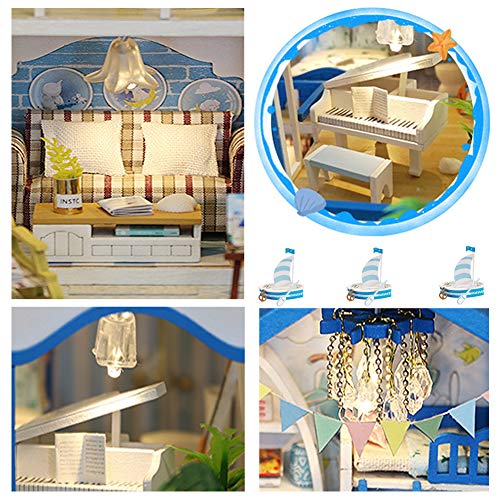 HEYANG DIY Puppenhaus Mini Kit mit Möbeln, 3D Holz Mini Haus mit LED-Licht Mini Puppenhaus Kit – Bild 4