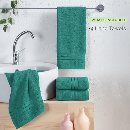 Image of Elegant Comfort Three Line Popcorn Towel Set for Bathroom 16 x 28 inches, Premium Hotel Quality 4-Pack Hand Towels, 100% Turkish Cotton, Soft and Durable, Quick Dry and Highly Absorbent, Teal Blue