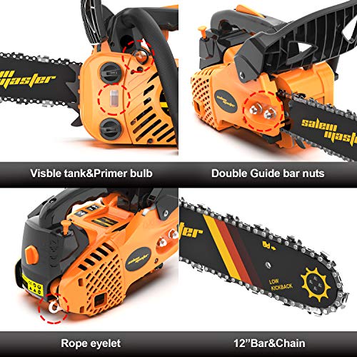 SALEM MASTER Gas Chainsaw 25.4CC 2-Cycle Arborist chainsaw Top Handle, 12-Inch Professional Chainsaw, Lightweight One-hand Chainsaw, Handheld Petrol Chain Saws for Trees Gas Powered