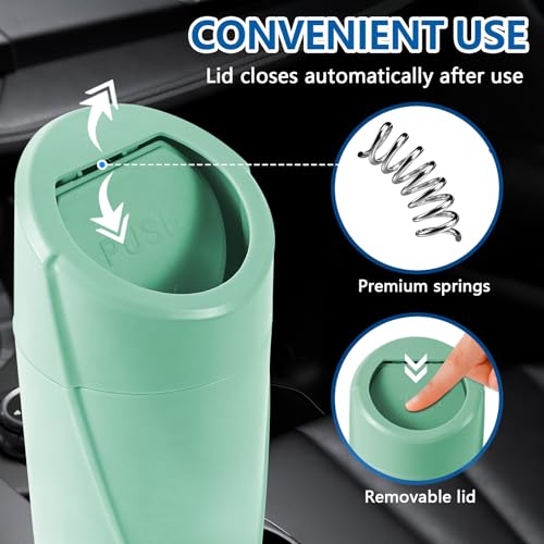 Image of Hovom Mini Car Trash Can with Lid, Portable Garbage Can for Car, Leakproof Cup Holder Automotive Garbage Bin with 2 Rolls of Trash Bags, Small Trash Storage Can for Car Home Office(Light Green)