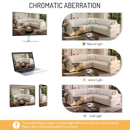 Image of KCGKCG 88.2 inch Sleeper Sofa Bed, Sectional Couches for Living Room /Apartment, Chenille L Shaped Couch with Pull Out Couch Bed, Convertible Sectional Sofa with Rolled Arm & Nailhead Trim, Beige
