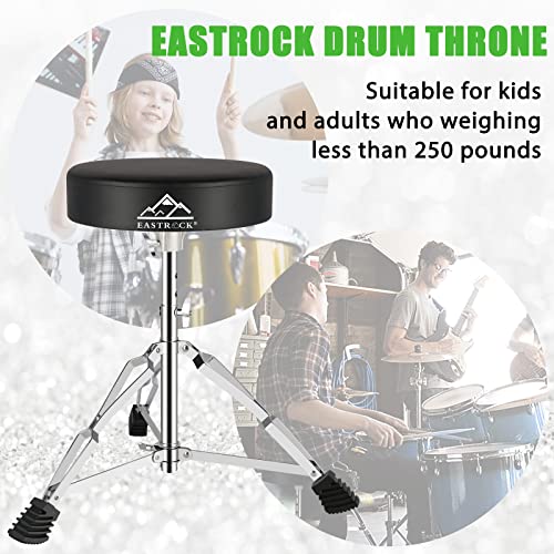Image of EastRock Universal Drum Throne,Padded Drum Seat Rotatable Height Adjustable drumming Stools with Anti-Slip Feet for Adults and Kids Black (Silver)