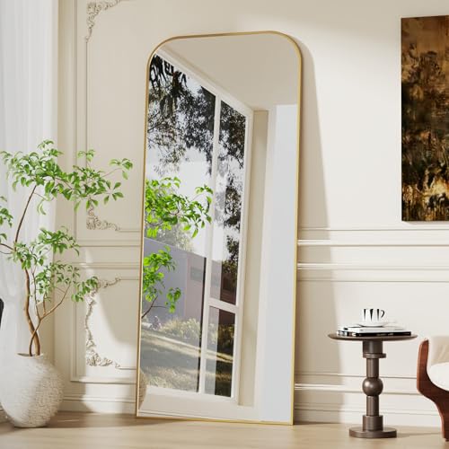 Vortisys Espejo de Pie Cuerpo Entero, 180 x 71 cm, Espejo Rectangular Cuerpo Entero, Marco de Aleacion de Aluminio, Cristal Templado, para Dormitorio, Salon, Vestuario, Gold