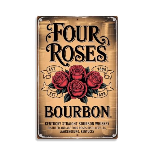 Four Roses Bourbon Whiskey Vintage Metal Sign， Kentucky Straight Bourbon Whiskey Distillery Tin...