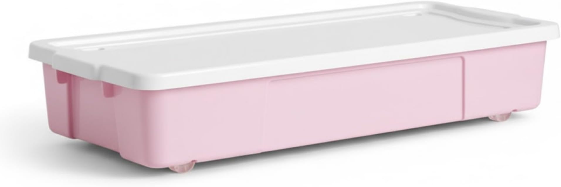 47L Wheeled Underbed Storage Boxes Plastic Storage Containers on Wheels Ideal for Clothes Toys Bedding Organiser Stackable Home Bedroom Storage Pink Box with White Lid