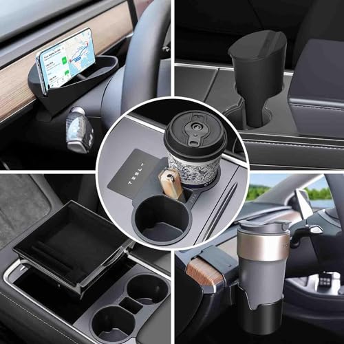 Topfit Tesla Model 3 Y Center Console Organizer Cup Holder Steering Wheel Organizer and Trash Can for Tesla Model 3 Y Accessories 2021 2022 2023(5 Set)