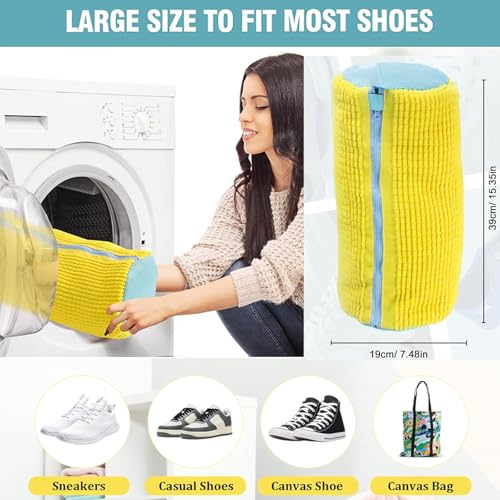 2Pcs Yellow Shoe Washing Machine Bags, Reusable Shoe Washing Bag for Machine Can Be Cleaned 360° Around.Durable Laundry Bag Side Zipper. Laundry Bag Suitable for Sizes of Different Sizes2
