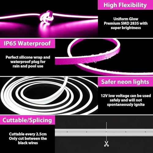 Image of 13.1 Feet Neon LED Strip Light | 12V Adapter, Waterproof IP65, Silicone Flexible Rope Light for Home Wall Decor & Gaming Room| Led Strip Lights | Neon Lights 4 Meter | (Pink)