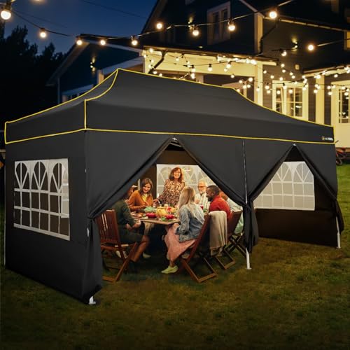 Image of HOTEEL 10x20 Heavy Duty Pop Up Canopy Tent with Sidewalls, Commercial Outdoor Canopy Tents for Parties Event Wedding with Roller Bag, Waterproof & UV 50+, Upgraded Thickened Hexagonal Legs, Black