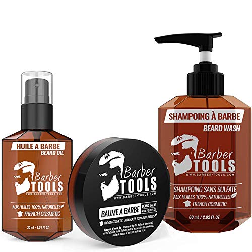 Kit cosmétique pour barbe - Huile à barbe 30ml + Baume à barbe - 30ml + Shampoing pour barbe 60ml | Pour l'entretien et le soin de barbe - FABRIQUE EN FRANCE ? BARBER TOOLS ?