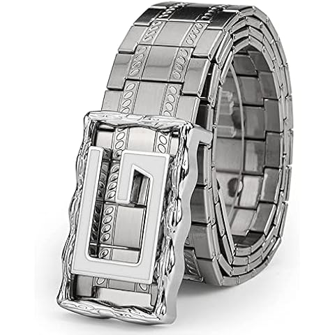 WRJAHCG Stainless Steel Belt,Metal Belt for Menfashion Outdoor Jeans Mountaineering Punk Goth Letter Belt Buckle,Silver,110CM/43.3'' Cover