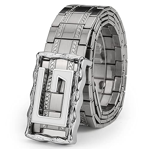 YJSG Metal Belt Men,Stainless Steel Belt Fashion Outdoor Jeans Mountaineering Punk Goth G Letter Belt Buckle,Silver,110CM/43.3''