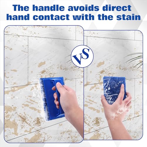 LEONTOOL Badeschrubber mit Griff, 3 Stück, kratzfest, Badezimmer-Scheuerpads mit 1 Griff, wiederverwendbarer Reinigungsschwamm, Scheuerbürste für die Reinigung von Dusche, Fliesen, Badewanne,