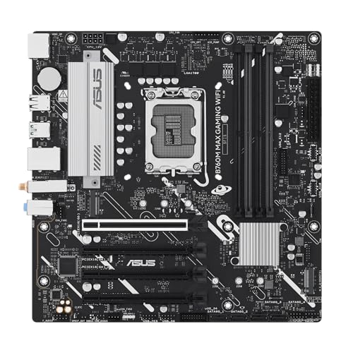 Image of ASUS B760M MAX Gaming WiFi Intel B760 (LGA 1700) mATX Motherboard, Advanced AI PC-Ready, PCIe 5.0 x16, DDR5, 3X M.2, Wi-Fi 6, DisplayPort, HDMI, SATA, USB 10Gbps Type-A, USB 5Gbps Type-C, Aura Sync
