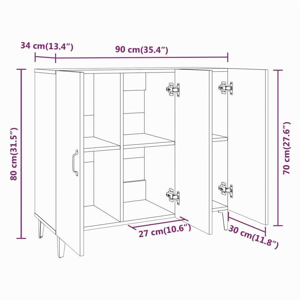 vidaXL Aparador Armario Auxiliar Alacena Mesa Consola Entrada Pasillo Vestíbulo Recibidor Mueble de Madera Contrachapada Roble Sonoma 90x34x80 cm