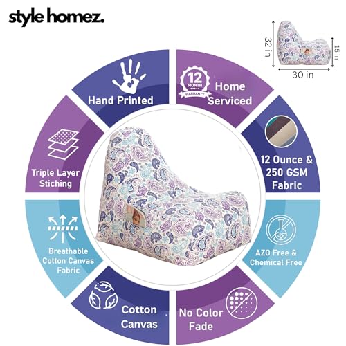 Image of Style Homez Hackey Cotton Canvas Paisley Printed Bean BagXXL Size Filled with Beans Fillers
