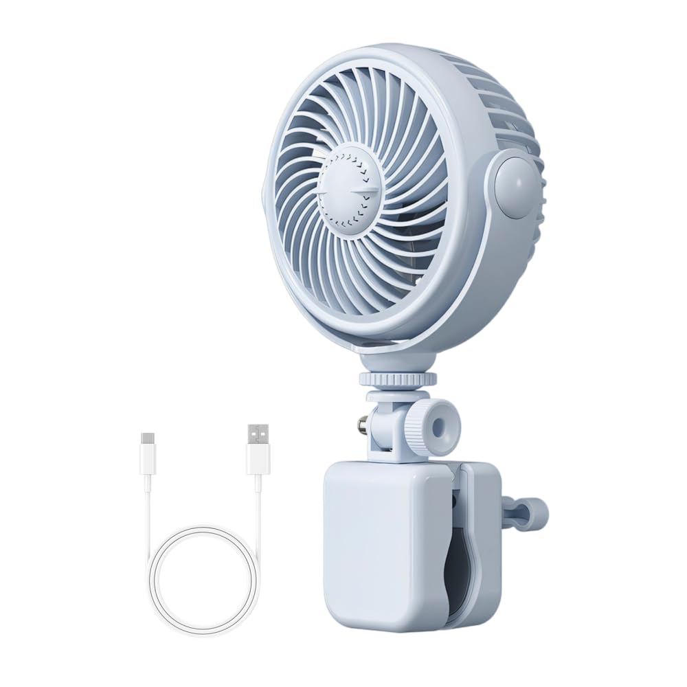 USB Klemmlüfter, 720 Grad Schwenkbarer Spannventilator für Fahrrad Lenker und Golfwagen, Kabelloser Klippventilator mit 4 Stufen für Camping Zelt und Schreibtisch