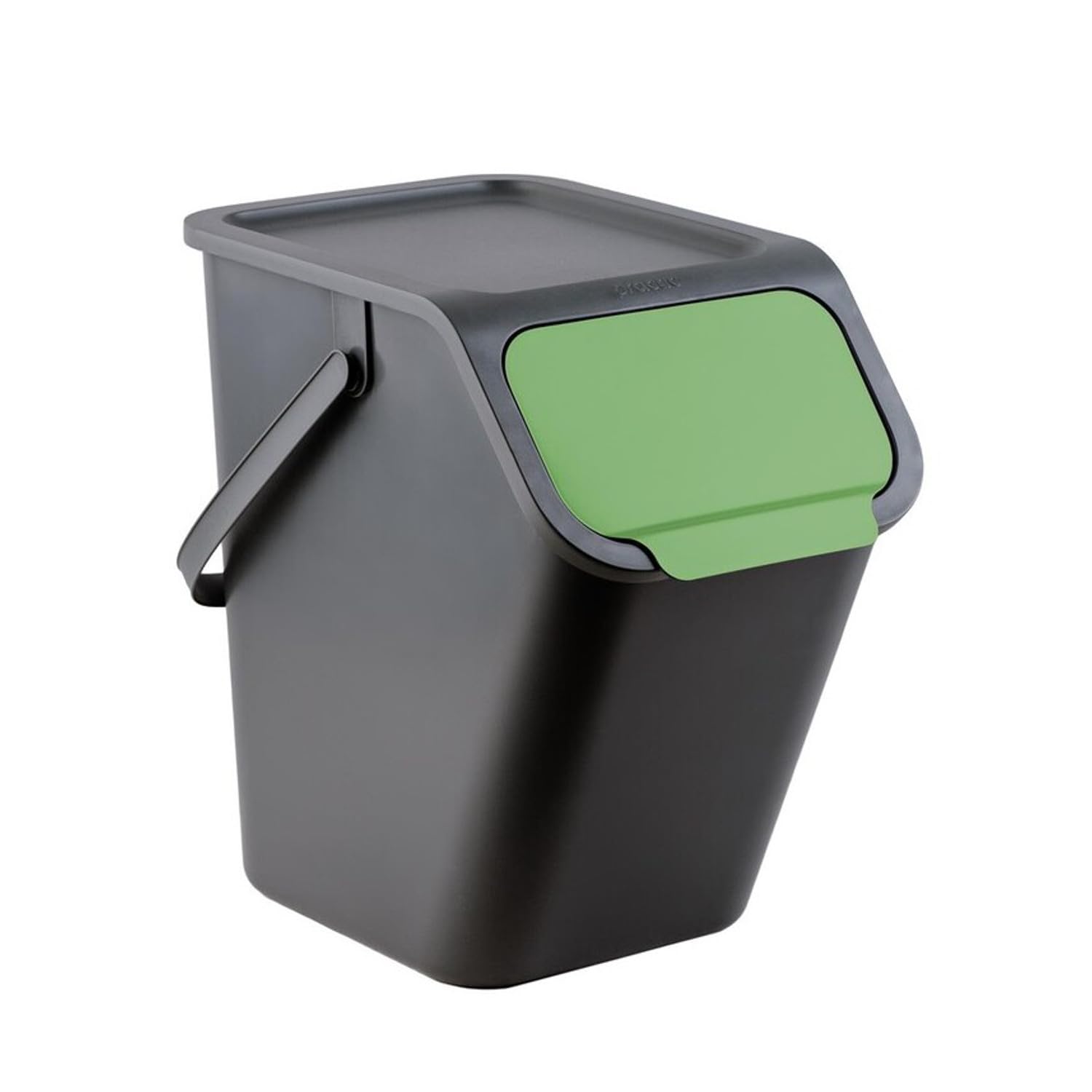 Practic Bini juego de 3 cubos de 25 l para la clasificación de residuos | cubos modulares negros con sistema de encaje a presión, tapa negra y tapa abatible de colores (azul, verde, amarillo) + 5 filt