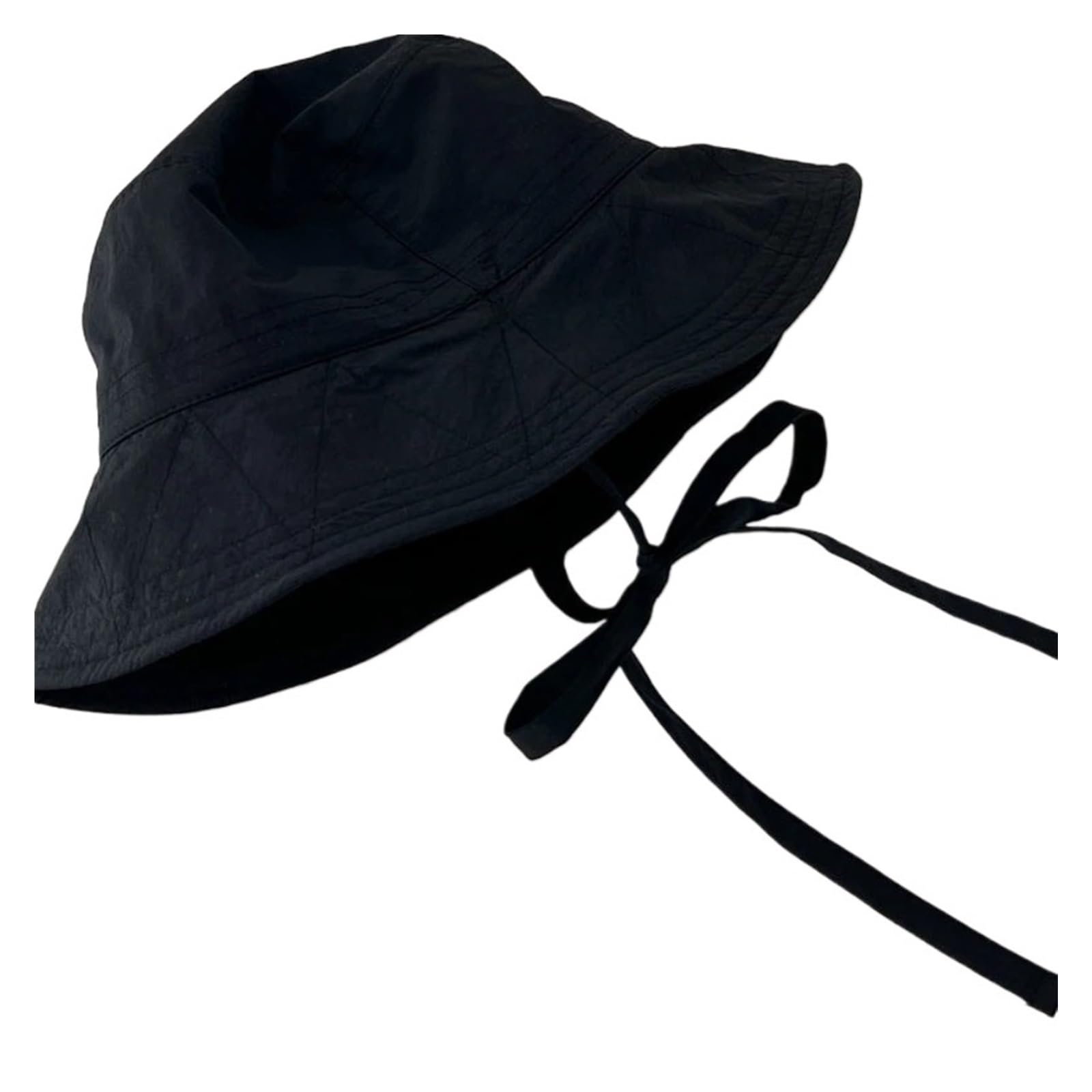 TRRYUIP Bucket Hat Lace-up Fisherman Hat Women Lightweight Windbreak Windproof Rope Sunshade Basin(Black)