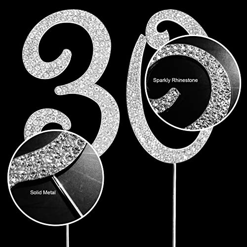 Number Cake Topper 30, Uniideco Silver Rhinestone Premium Metal Bling Bling Cake Decor, Sparkly Happy Birthday Wedding Anniversary Party Decoration Centerpiece #TOP4