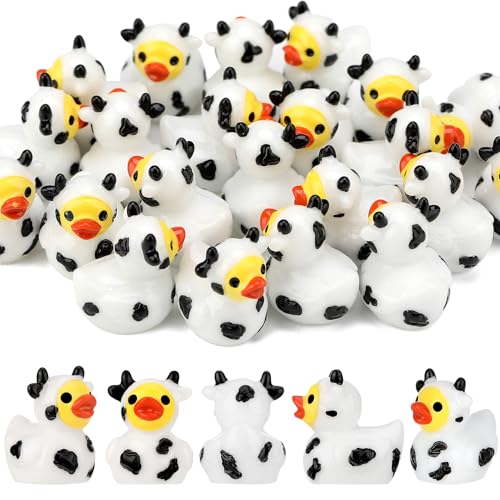 GGSTDDUP 30 Pcs Cow Ducks, Mini Cow Resin Ducks Bulk, Cute Cow Print Duck, Funny Cow-Printed Resin Duck Figurines for Birthday Party Favors Micro Landscape Decorations