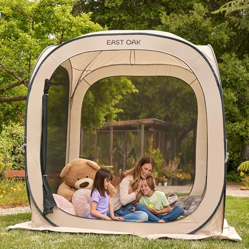Image of East Oak Screen House Tent Pop-Up, Portable Screen Room Canopy Instant Screen Tent 4 x 4 FT with Carry Bag for Patio, Backyard, Deck & Outdoor Activities, Beige