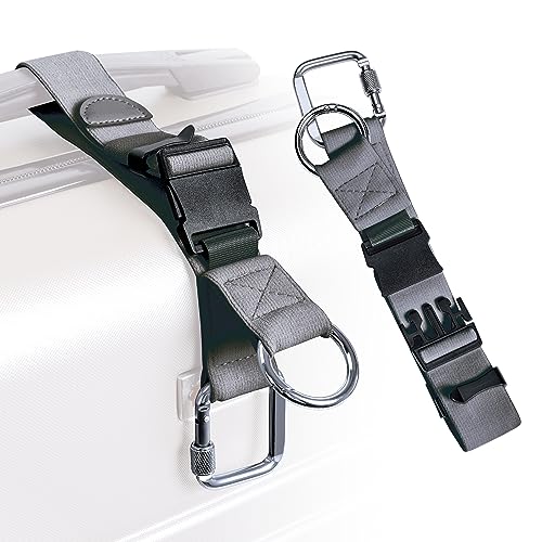 Image of Luggage Straps Jacket Gripper with Square Carabiners & Ring Hooks Adjustable Baggage Suitcase Straps Belts Bag Travel Accessorie,Gray
