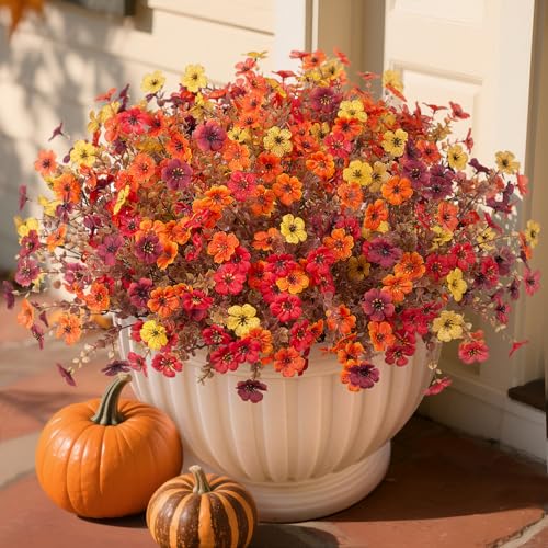Ammyoo Fall Mums Artificial Flowers for Outdoors Potted, 12 Bundles Fake Fall Daisy Flower...