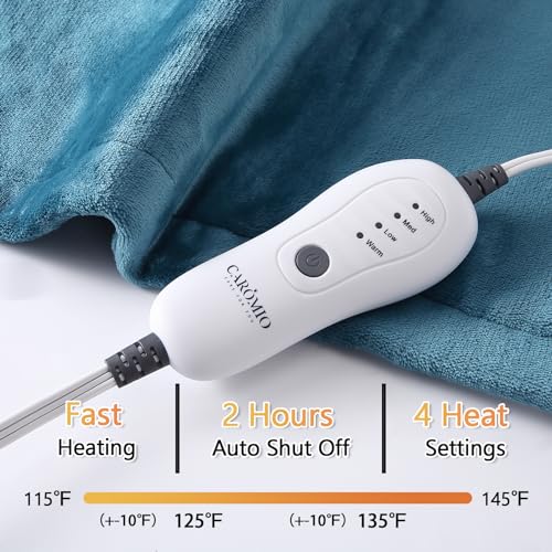 CAROMIO Heating Pad for Back Pain Relief, Neck and Shoulders Electric Heating Pads Large Size, Weighted Full Body Back Heat Pad with Auto Shut Off, Fast Heating and 4 Heat Settings (Teal, 33"x22")