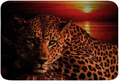 Moon Cheetah Bath Mat Leopard Print Bathroom Rugs for Teens Boys,African Safari Animals Rug Novelty Wildlife Big Cat Doormats Ocean Sunset Landscape Bath Mat 20"x32"