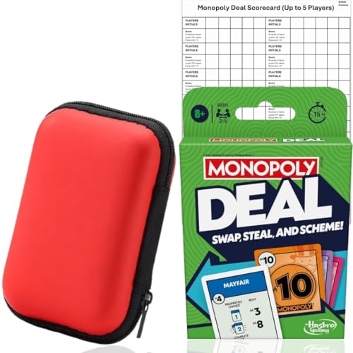 Monopoly Deal Card Game & Travel Case + 4 Scorecards | Card Games for Adults Travel Games for Kids Board Games Hasbro Card Games for Families