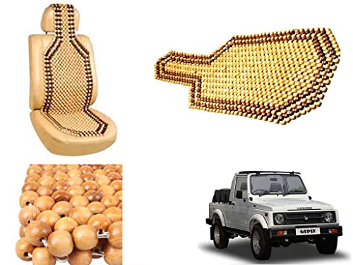 Image of Car Bead Seat Wooden Beads Cushion Cover Pad for Maruti Suzuki Gypsy Mg410, Acupressure Sitting Seat Cover | Cream Color - Pack of 1