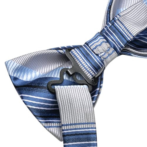 Image of Hi-Tie Bow Ties for Men Pre-Tied Pocket Square with Cufflinks Mens Bowtie Sets for Wedding Formal Party