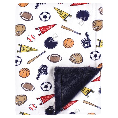 Image of Hudson Baby Infant Boy Plush Blanket with Furry Binding and Back, Sports Fan, One Size