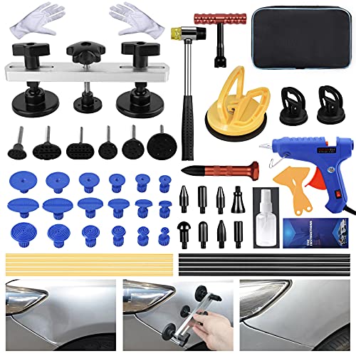 ZEUSFIRE Car Dent Puller Remover,57 PCS Dent Removal Kit Paintless Dent Repair Kit with Bridge Dent Puller,Glue Gun,Glue Sticks for Car Body Dent Removal and Hail Damage Dent Removal