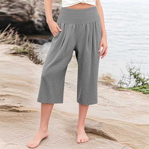 Girls Capri Pants Summer Cotton Linen Wide Leg Palazzo Pants Kids High Waisted Casual Yoga Athletic Cropped Trousers2