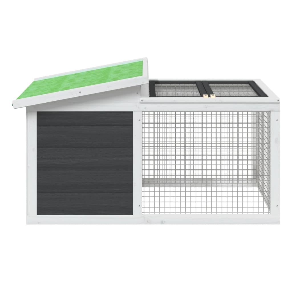 Kaninchenstall Grau 100,5x54x55 cm Massivholz Kiefer Kleintierstall mit Freilaufgehege und Nistkasten Hasenstall Outdoor Kleintiergehege für Meerschweinchen Hasenkäfig