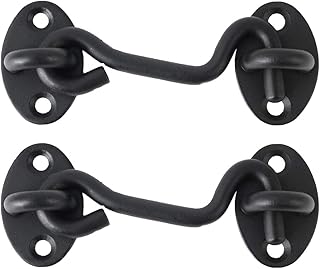 DEPILA Hook and Eye Latch Gate Bolt Gate Hook Lock,16 Inch Cabin Hook,Stainless Steel Eye Latch Privacy Hooks Door with Screws Lock for Gate Shutters Window Slide Barn Shed Black,2pcs Latch (Size : 4