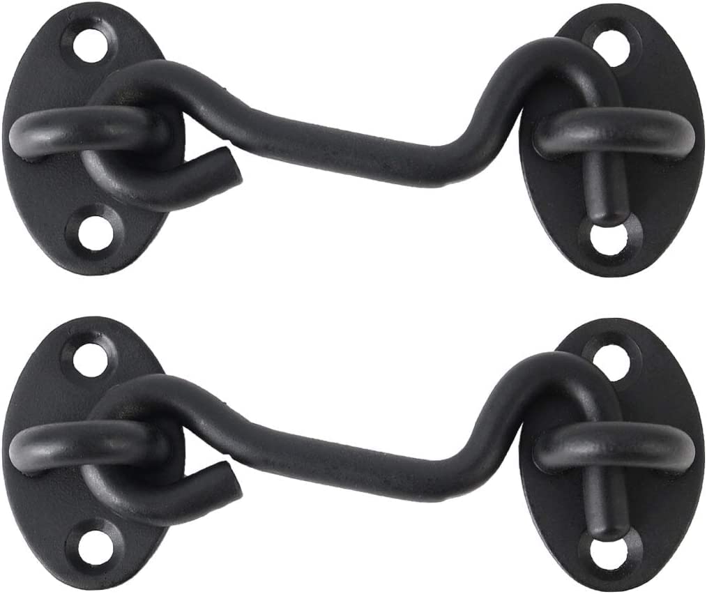 SFJSFIMQ Hook and Eye Latch Gate Bolt Lock,16 Inch Cabin,Stainless Steel Privacy Hooks Door with Screws for Shutters Window Slide Barn Shed Black,2pcs Button (Size :(16 Inch)