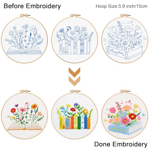 Image of Louise Maelys 3 Pack Floral Book Embroidery Kit for Beginners DIY Craft | Bring Creativity Home with Cross Stitch Kits. Complete Needlepoint Kit for Adults to Enjoy Gifts, Crafts and Wall Decor