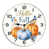 L'horloge murale Hello Fall citrouille feuilles d'automne en bois crée une apparence élégante. Ajoutez une touche vintage à votre décoration d'intérieur avec cette horloge murale rustique en bois MDF. Très élégant et différent, attire facilement l'attention des autres.