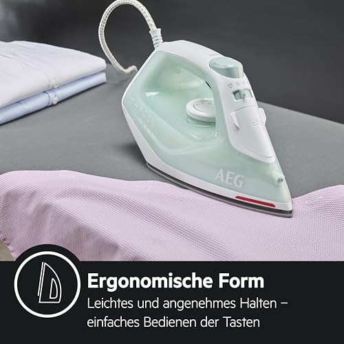 AEG Dampfbügeleisen, 2400 W, 110g Dampfstoß, 0-30g Dampf/Min., Restwärmeanzeige, Keramik Bügelsohle, Gleitfähigkeit, 250 ml Wassertank, 2 m Kabel, Anti-Kalk System, Hellgrün, weiß, DB 1740LG – Bild 5