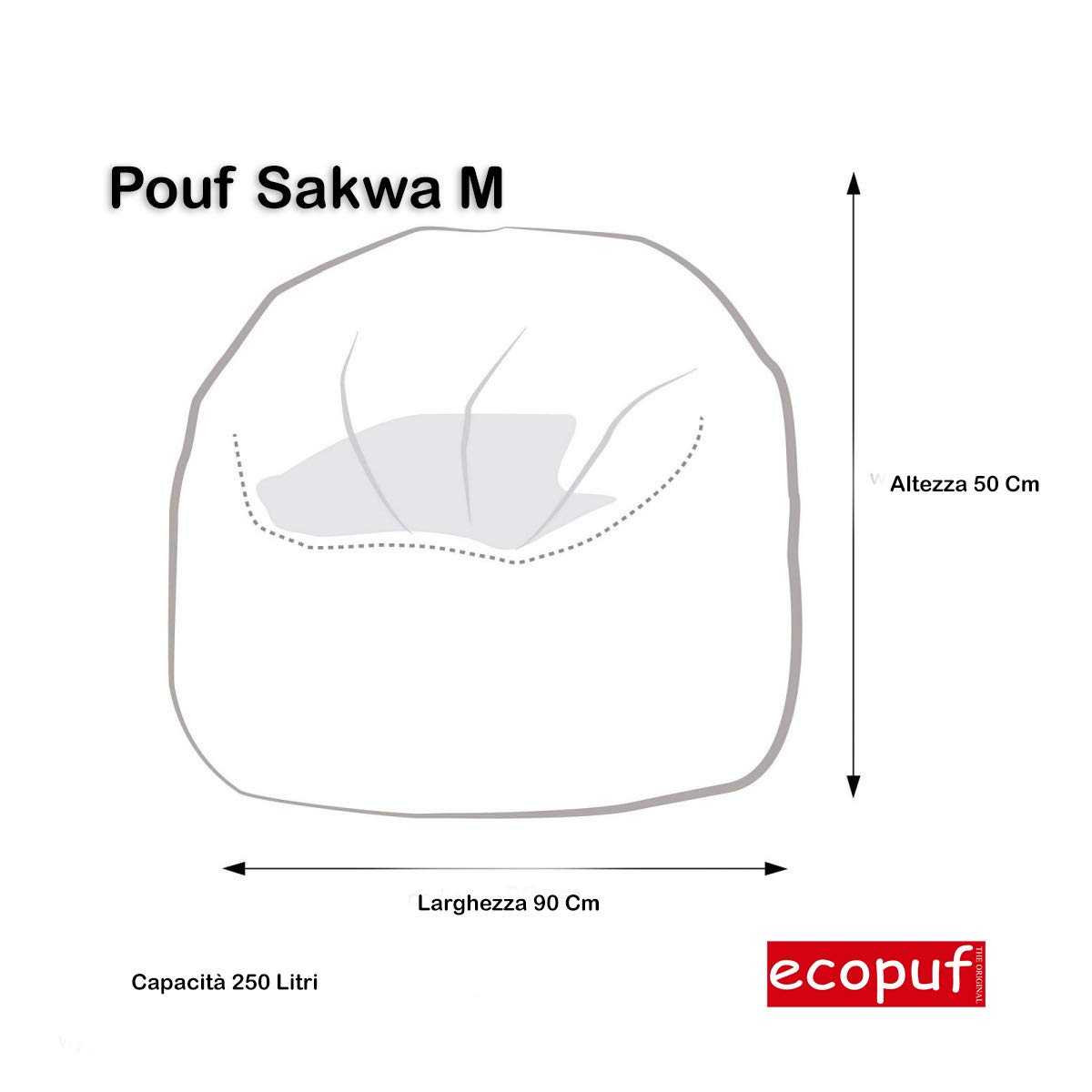 Ecopuf Sakwa M Pouf rembourré avec double fermeture éclair anti-perte 90 x 50 cm