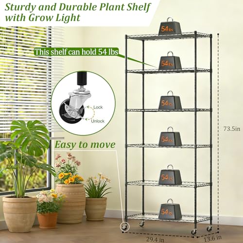 Image of Plant Stand with Grow Light, 6-Tier DIY Plant Shelf with Grow Lights for Seedlings, Greenhouse, Indoor, 8 Pack 5000K 192W LED Full Spectrum Growing Lamp with Rack, Wheel, 29 inchx13.5 inchx73.5 inch