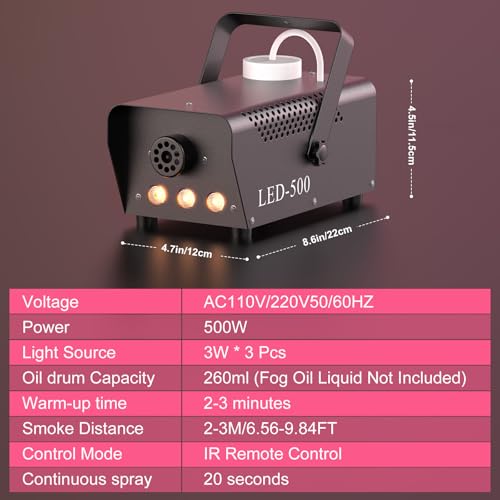 Image of Fog Machine with Lights,Smoke Machine Halloween 500W 14 Colorful LED Lights Effect, Wireless Remote Control, for DJ Parties Stage Outdoor Christmas Wedding, 4 PACK