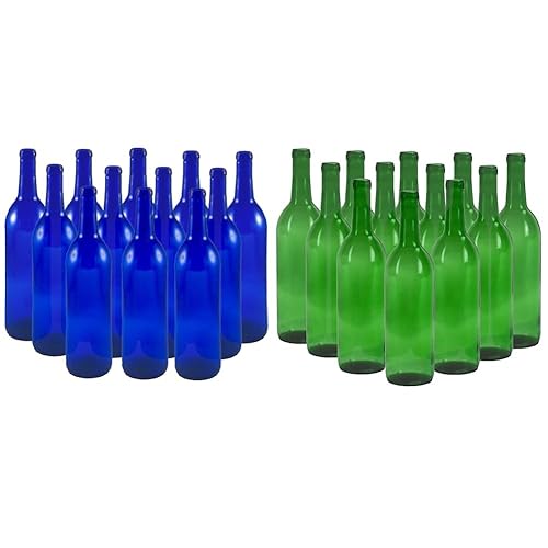 FastRack Paquete de botellas para hacer vino (12 azul cobalto + 12 verdes)  24 botellas