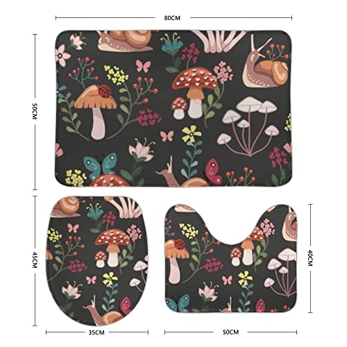 Hapuxt Bathroom Mat Rug Set Non Slip Including U-Shaped Contour Mat Toilet Seat Cover Mushrooms Snails Colorful Flowers Extra Soft Coral Fleece Memory Foam 3 Piece #TOP1