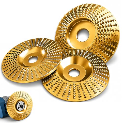 3PCS Angle Grinder Polishing Pad Wood Grinding Disc Set for Angle Grinder Tungsten Carbide Grinding Wheel Wood Carving for Cutting Wood Sanding Polishing and Surface Finishing (Mix Gold)